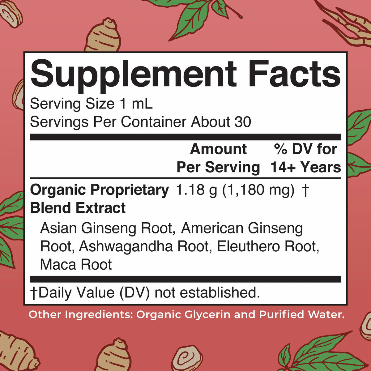 Organic Ginseng Vitality Herbal Blend Liquid Drops